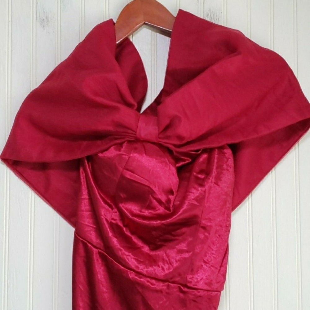 Dress Womens Small Red Solid‎ Strapless Off Shoulder Mermaid Gown Long Satin Bow